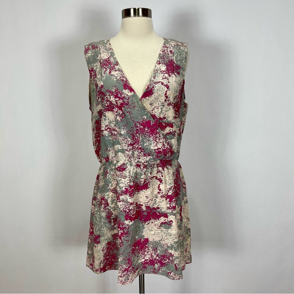 Parker V-Neck Silk Mini Dress in Pink and Gray